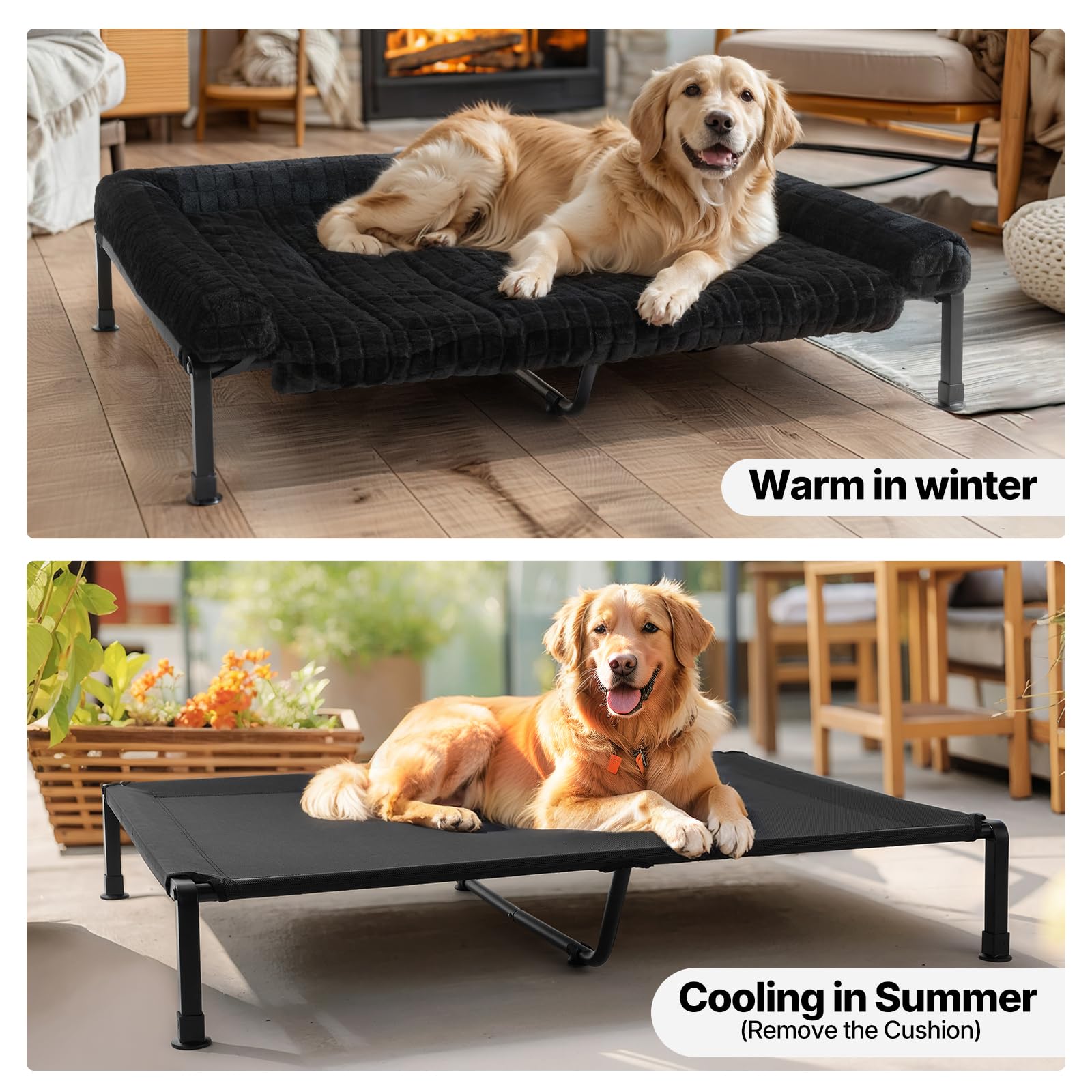 Veehoo Elevated Dog Bed Large Sized with Fluffy Plush Bolster Cushion, Washable Orthopedic Dog Couch Bed, Cooling Raised Pet Cot with Removable Mat, Breathable Mesh, No-Slip Feet, 48x 37 inches, Black - image 4