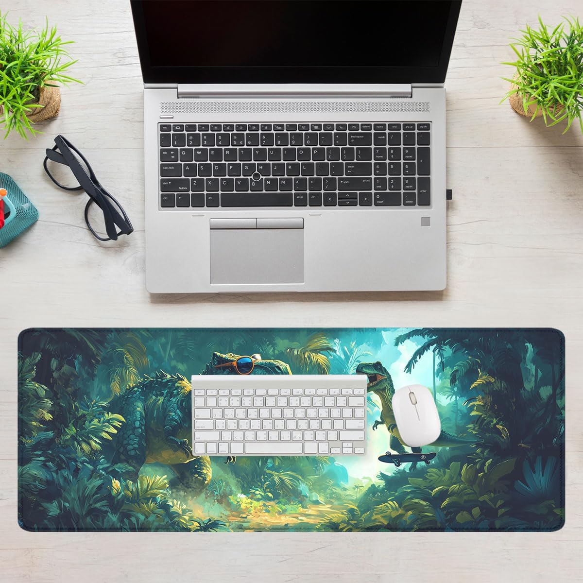 Funny Dinosaur Gaming Mouse Pad, Cartoon Jungle Jurassic T-Rex Desk Mat, Non-Slip XL Computer Big Mouse Mat with Keyboard Pad for Work, Gamer, Office, Home 31.5 x 11.8 inch - Image 7