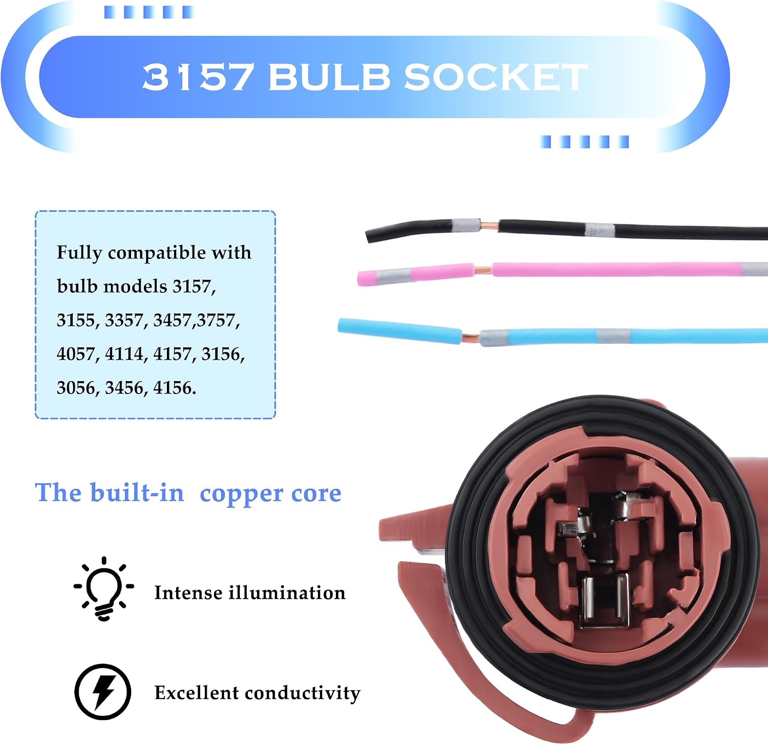 2PCS 3157 Bulb Socket,Turn Signal Socket/Tail Light Sockets/Brake Light Sockets for 3157,3155,3357 Lights Bulbs Replacement,Essential Tail Lights Harness Compatible with Cadillac