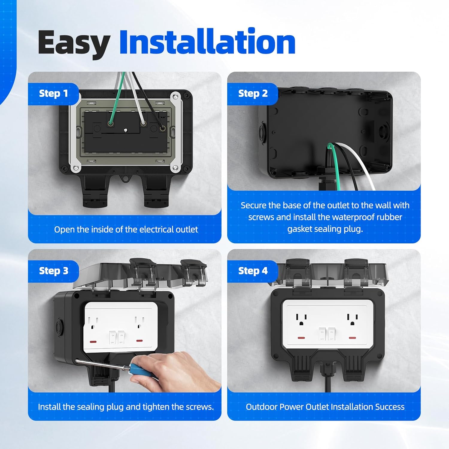 Outdoor Outlet Box with 32.8Ft Extension Cord, NEMA 5-15R, STW 14 AWG,IP66 Waterproof Power Outlet Extender with On/Off Switch & LED Indicator for Garden Yards& Outdoor Activity