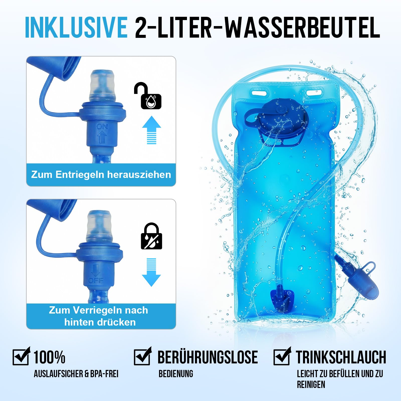 JIANYANA 2L Hydration Rucksack,Falbarer Trinkblasen-Rucksack,Helmtragesystem,Helmtasche aus Mesh,Ultraleichtes und atmungsaktives Design 550g Leichtgewicht,für Wandern,Radfahren,Laufen,Camping,Pendeln
