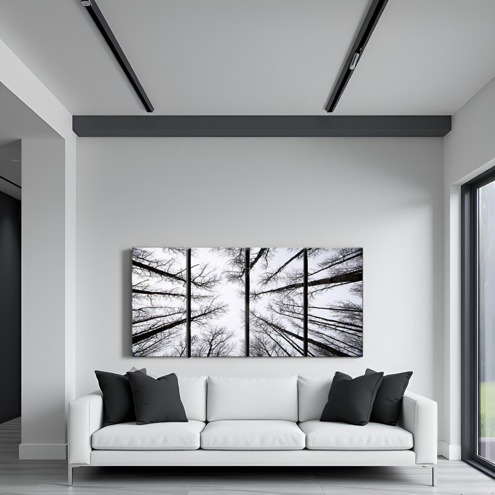 LevvArts - Black and White Forest Canvas Wall Art Low Angle View Aspen Trees Picture Print on Canvas,San Juan National Forest,4 Panels Framed Artwork for Modern Home Wall Decoration,Large Size