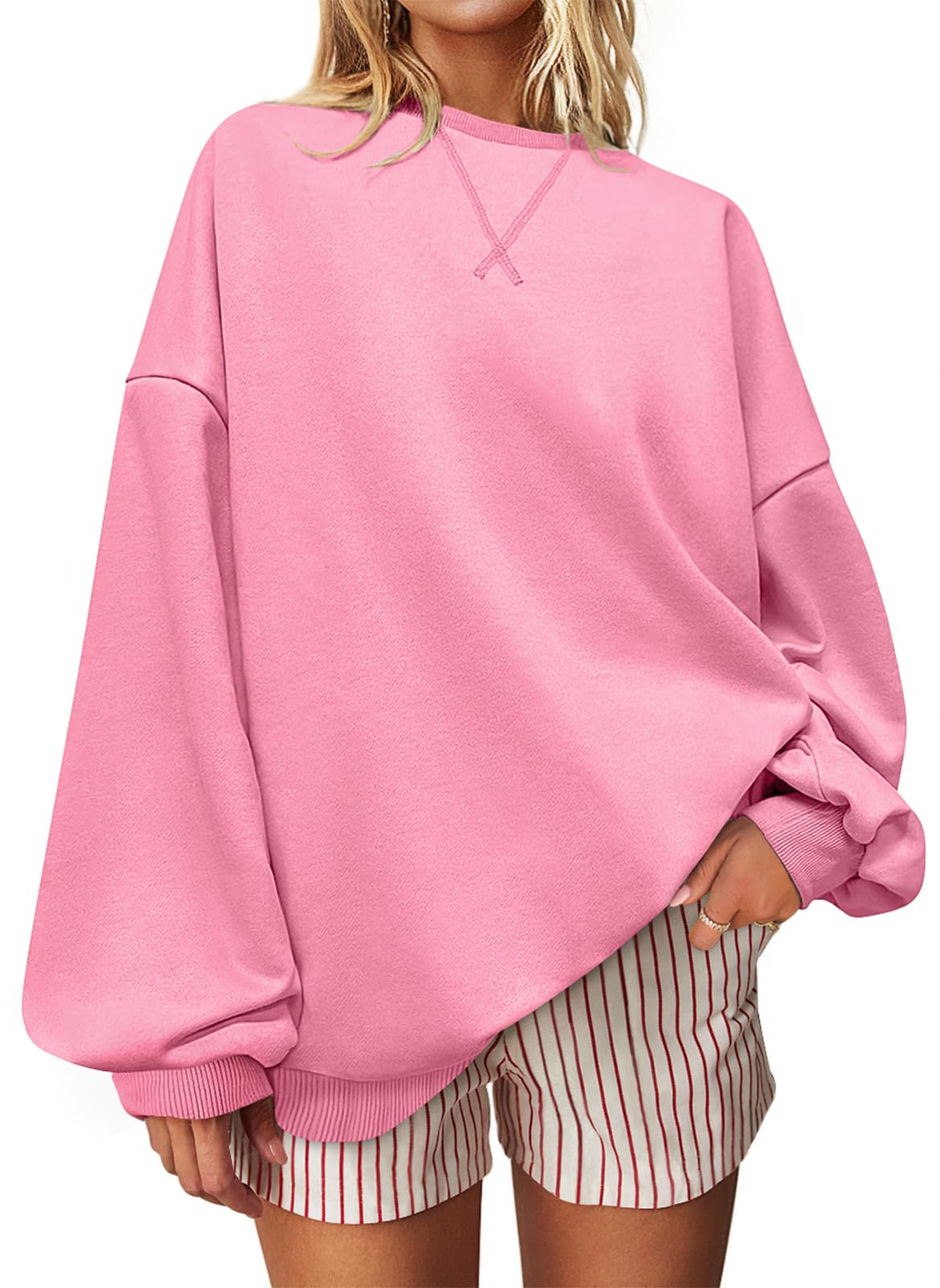 UEU Women Oversized Striped Crewneck Sweatshirt Long Sleeve Color Block Pullover Tops Casual Loose Workout Shirt