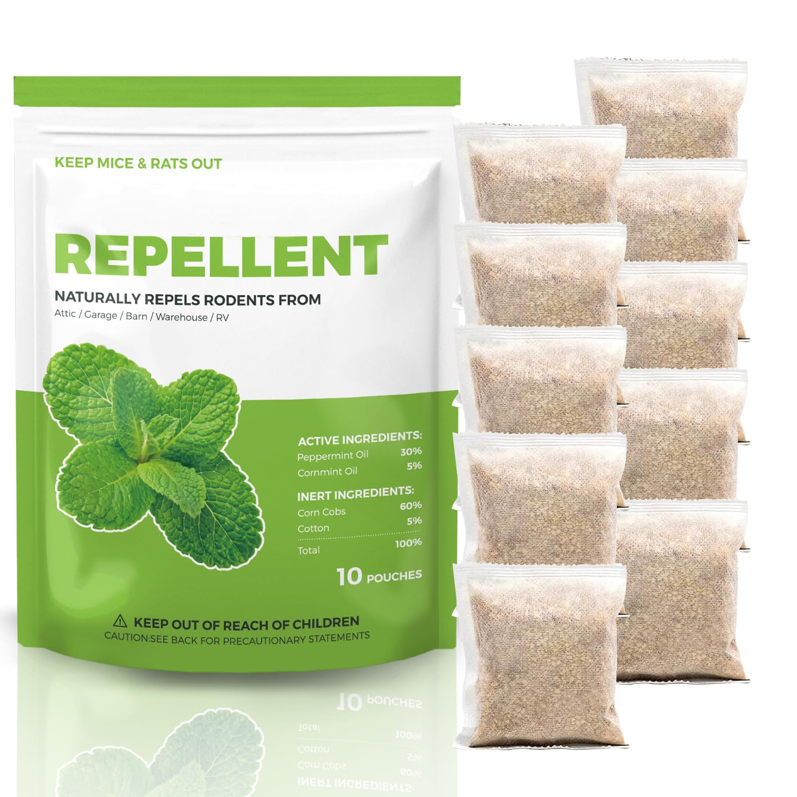 Mice Repellent Indoor, Peppermint Oil to Repel Mice and Rats, Extra-Strength Plant-Based Rat Repellent for House Squirrel Rodent Deterrent for Indoor Use (Pack of 10)