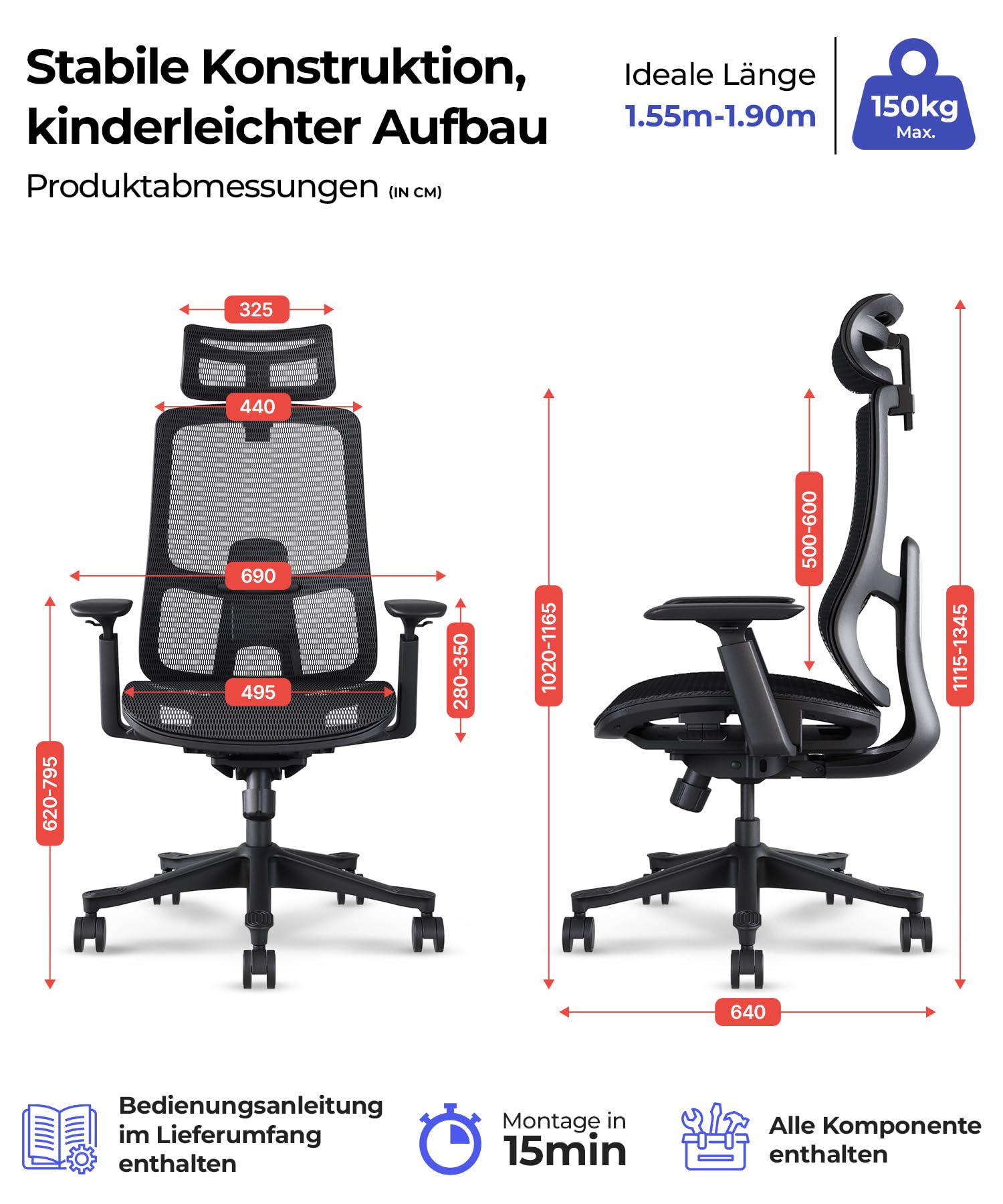Stane Bürostuhl Ergonomisch - Pc Stuhl Mit Fußstütze - Schreibtisch Stuhl Mit Hoher Belastbarkeit (130 kg) - Elegant & Vielseitig (Netz)