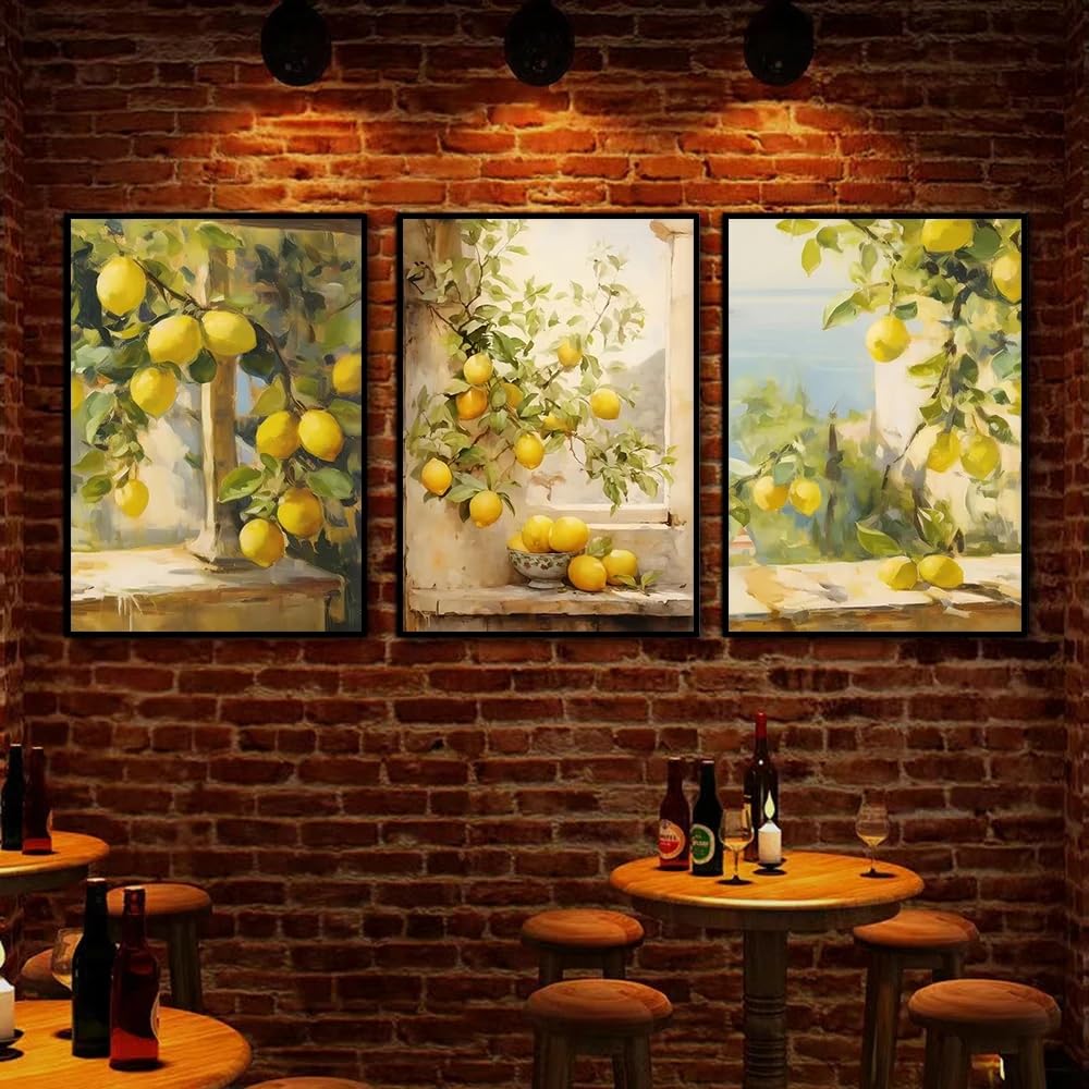 Jardín de limones en lienzo retro para decorar tu salón con frescura mediterránea moderna