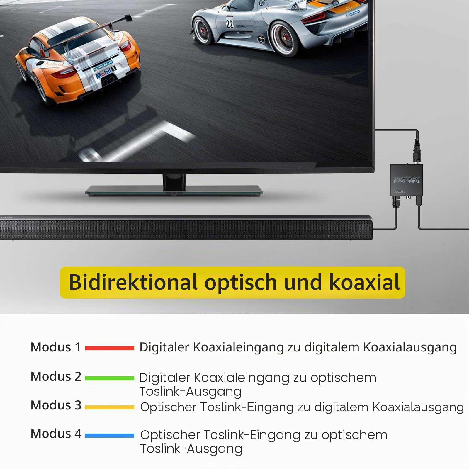 PROZOR Optisch Koaxial Bidirektional DA Wandler Digital Audio Konverter DAC Toslink SPDIF Coaxial Bidirektional Audio Adapter Splitter, DTS/Dolby-AC3 192 KHz