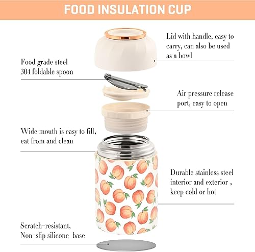 Miniatura 4 de Peaches Food Jar with Spoon Stainless Steel Vacuum Insulated Food Container 17 oz Thermos for Lunch