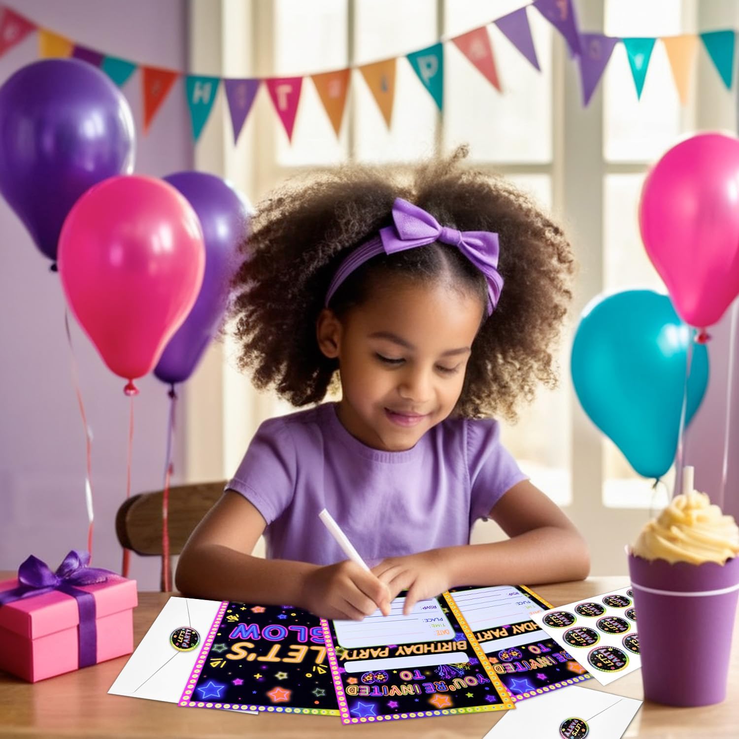 20Pcs leuchtende Party Einladungen Sets mit Umschlägen Let's Glow Neon Party Favors Geburtstag Einladungskarten für Kinder Geburtstag Party Einladungen Zubehör, 17 x 12cm