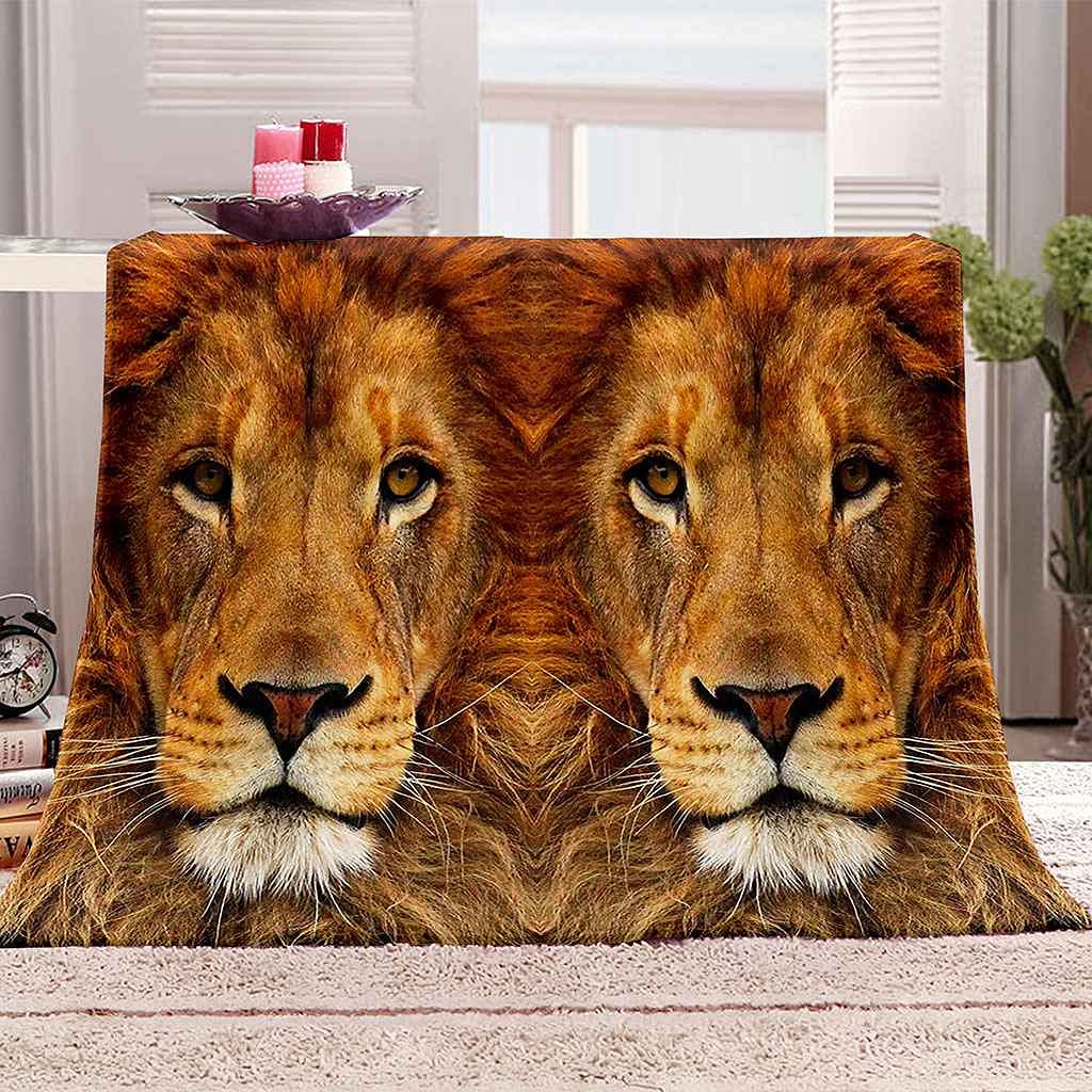 Couverture flanelle lion 150x200cm plaid polaire chaud toutes saisons
