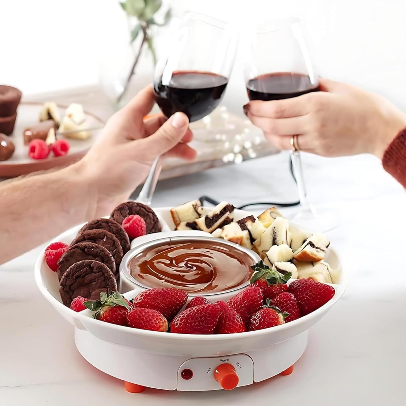 S'mores eléctrico - Juego de olla para fondue de chocolate, temperatura ajustable de 40 a 70 °C, kit de fiesta interior sin llama con 6 tenedores
