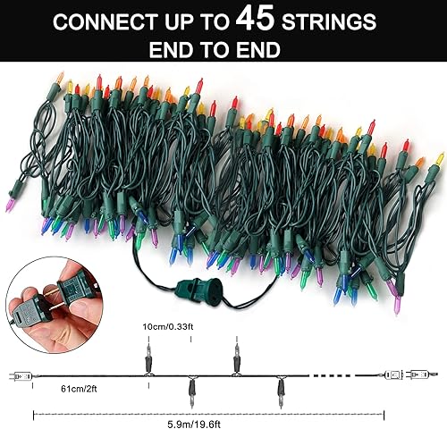 Miniatura 10 de Tira de luces LED multicolor parpadeantes de 60 luces LED enchufables, 17 de 60 luces parpadeantes, conecta hasta 45 juegos, luces de árbol de