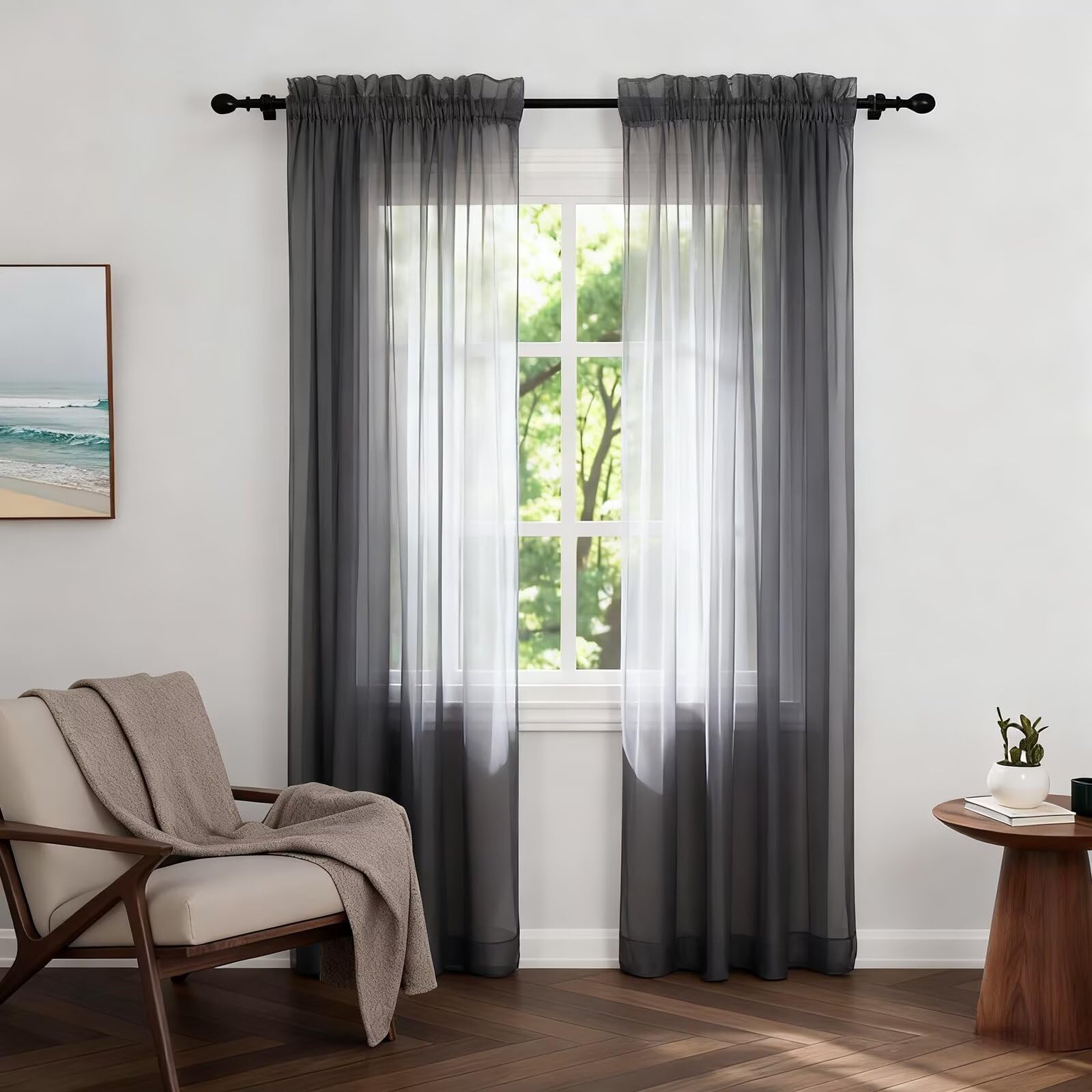 Zdada Net Curtains for Windows 84 Drop, Darkgray Slot Top Voile Curtains, Semi Transparent Sheer Curtain Net Curtain Panel for Living Room Kitcken W60xL84 Inch,2 Panels