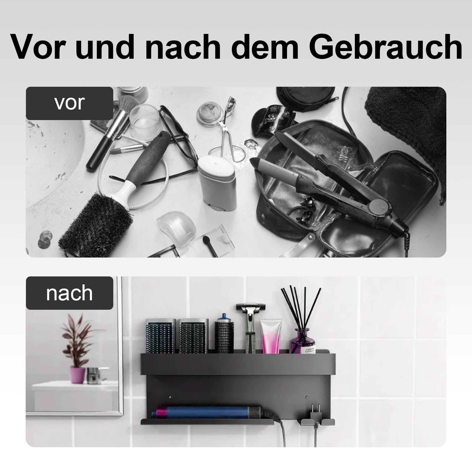 DYOUen Wandhalterung Curling Halter Organizer Stand Lagerregal für Dyson Airwrap, Edelstahl ohne Stanzen Aufbewahrungshalter (Stil 3)