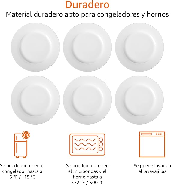 Amazon Basics Dinner Plates, 6 Units, 26.6 cm