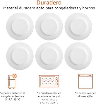Amazon Basics Dinner Plates, 6 Units, 26.6 cm