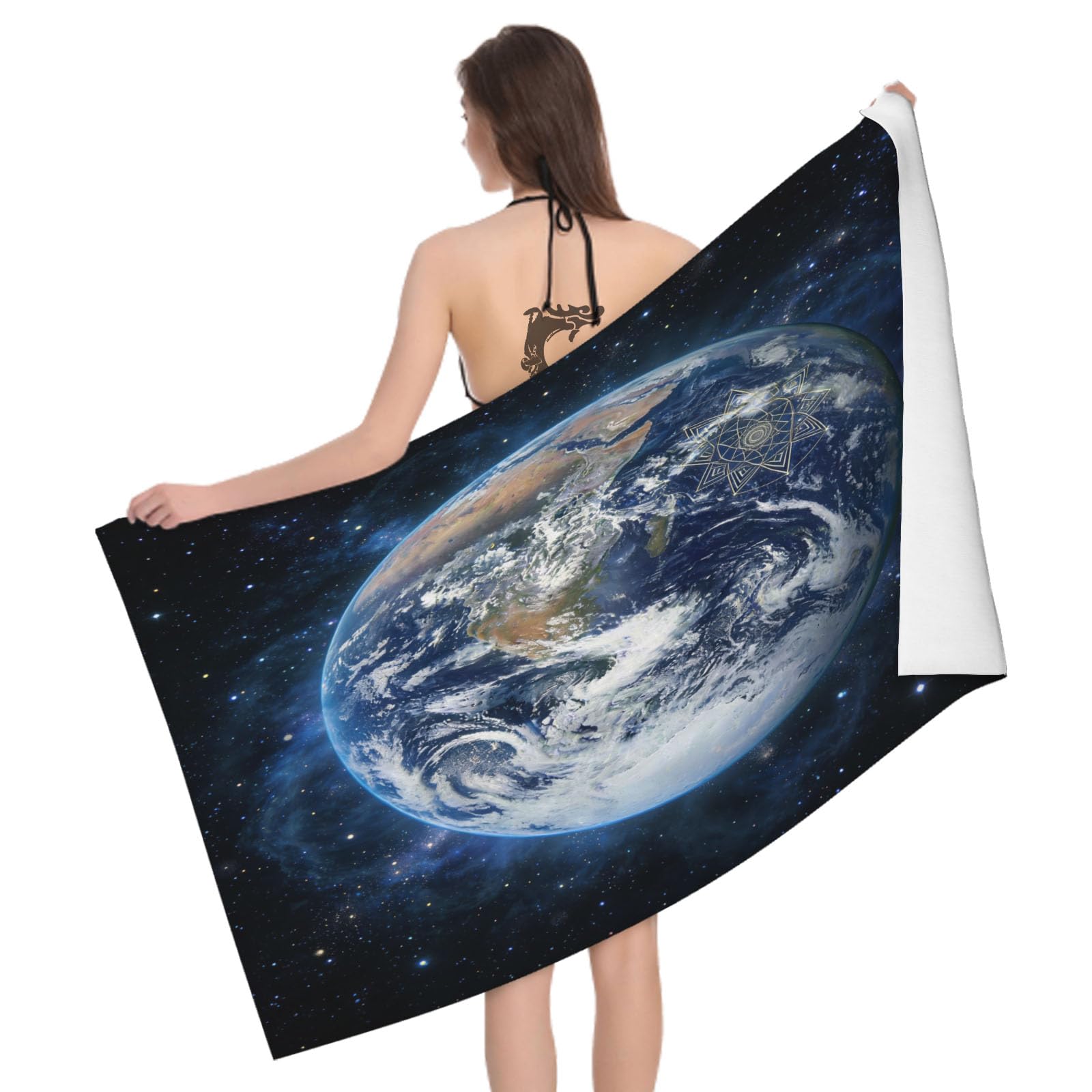 Leichong 3D Planet Beach Towel Microfiber Soft Quick Dry for Adults, Space Themed Bath Towel Lightweight Soft Absorbent for Travel Swimming Pool Sports, 75 x 150 cm