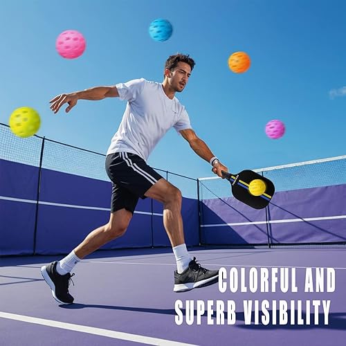 Miniatura 4 de Paquete de 6 bolas de pepinillo con 40 agujeros, bolas de pickleball de alta durabilidad, bolas de pickleball al aire libre con bolsa de malla,