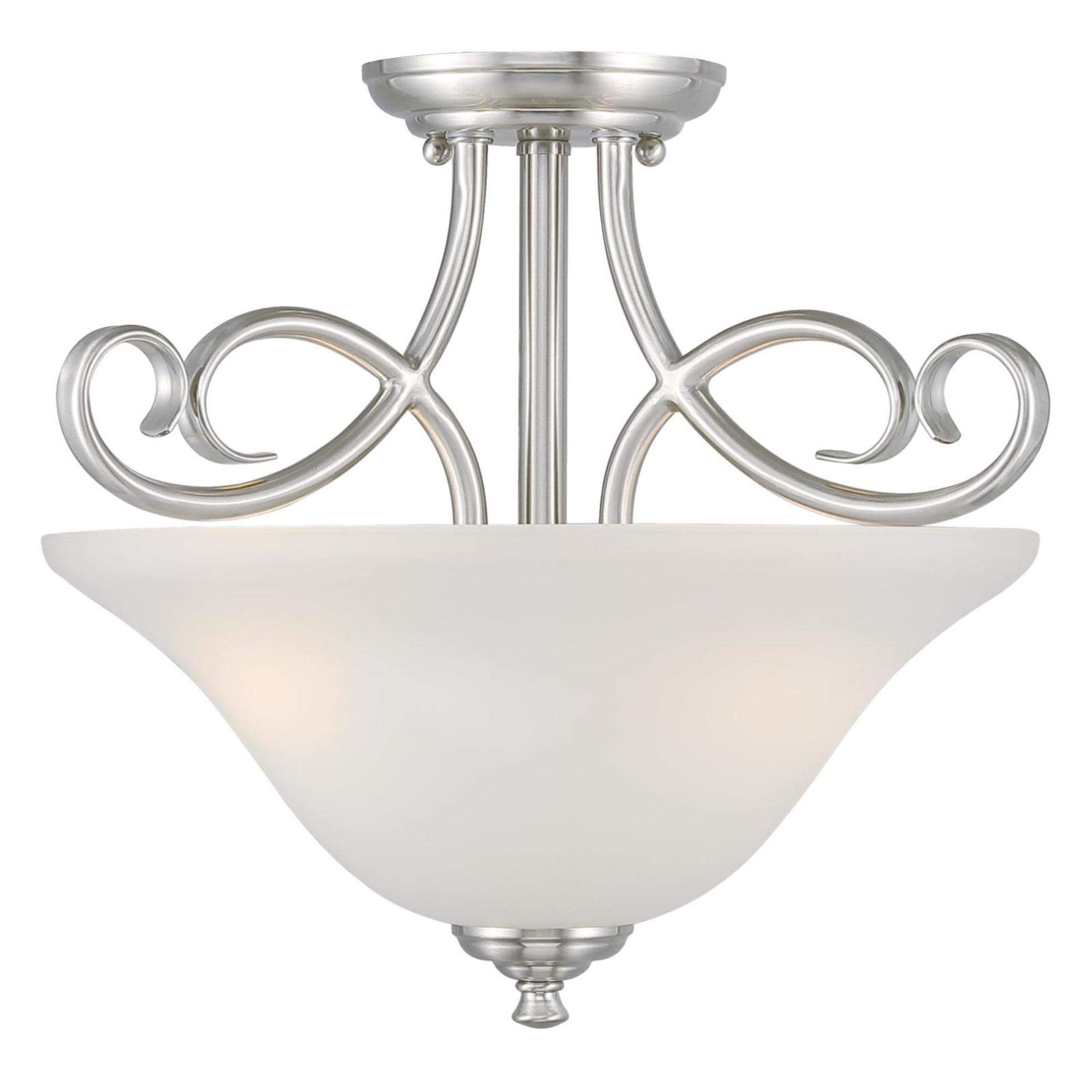 Westinghouse 6573800 Dunmore 15-Inch, Two-Light Indoor Semi-Flush Mount Ceiling Fixture, Brushed Nickel Finish with Frosted Glass