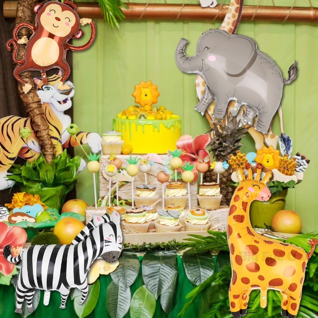 Jungle Safari Animal Balloons - Wild One Birthday Party Decorations Kit