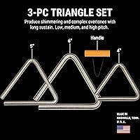 Vista 2 de Juego de 3 batidores triangulares, fabricados en Estados Unidos, instrumento de percusión de acero inoxidable con peso variable, grosor