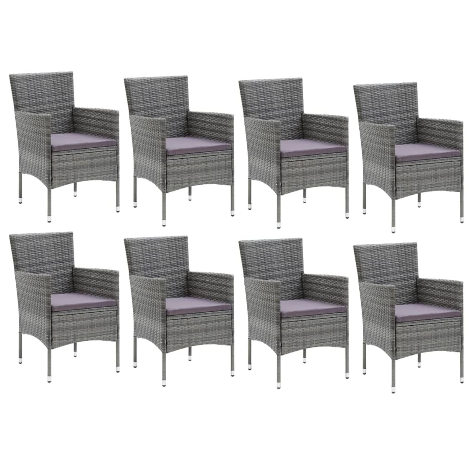 Juego de Comedor de Jardín con Mesa de Vidrio y Sillas de Ratán para Exterior - 8 Piezas, Color Gris