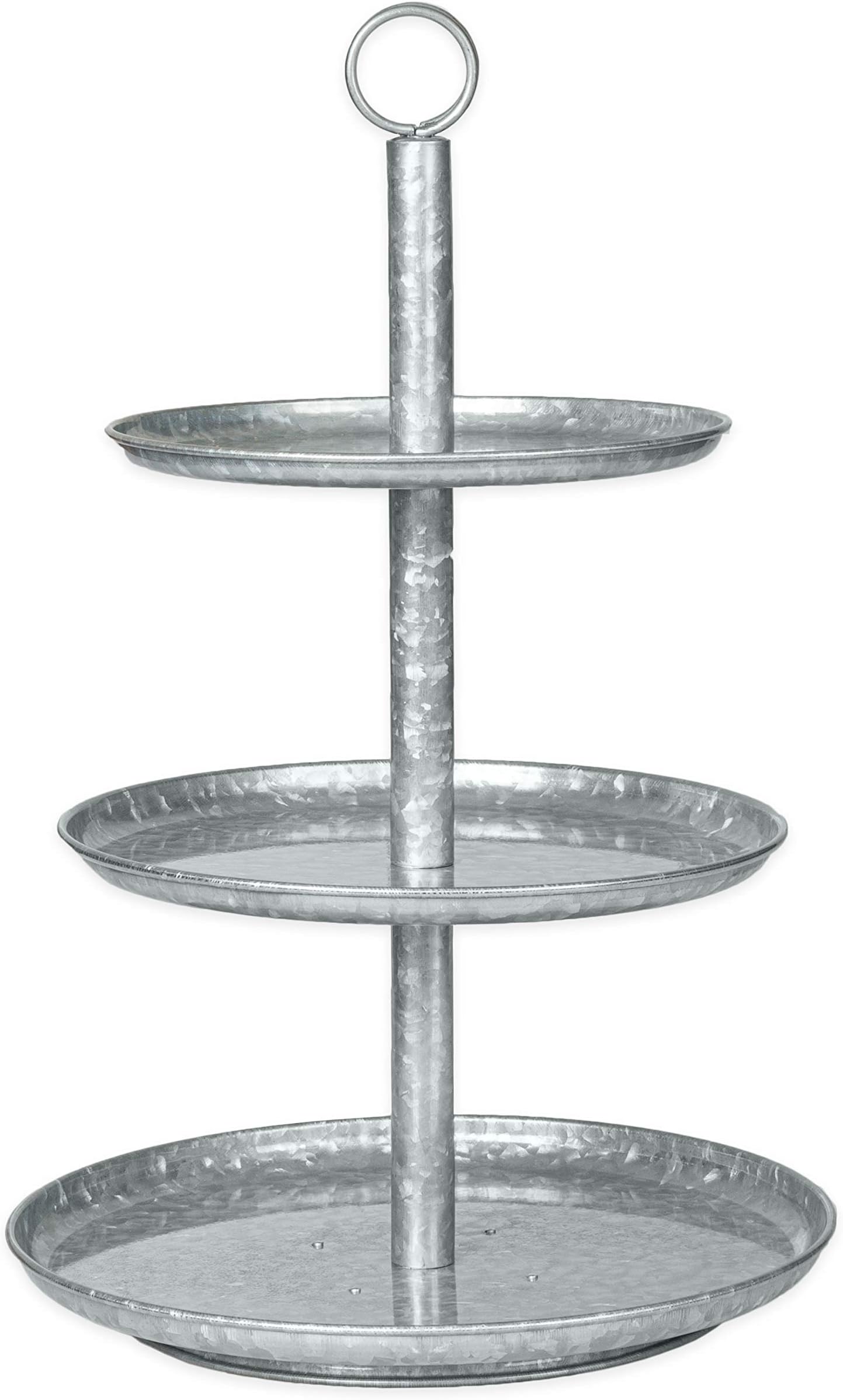 Ilyapa 3 Tier Tray, Galvanized Serving Tray, 3 Tier Serving Stand, Farmhouse Tiered Metal Platter for Cake, Cupcake Tower, Dessert, Appetizers & More