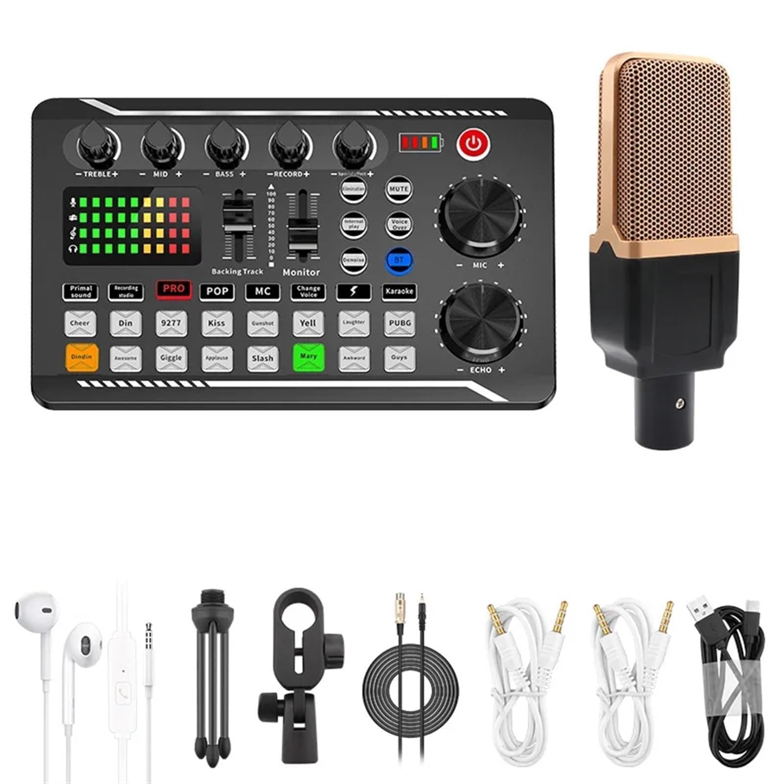 Wzmacniacz audio stereo Dedykowany mikrofon karty dźwiękowej do transmisji na żywo Karta F998 z (opcjonalnie) interfejsem audio z mikserem DJ Efekty Zmieniacz głosu rozszerzony zasięg transmisji(2)