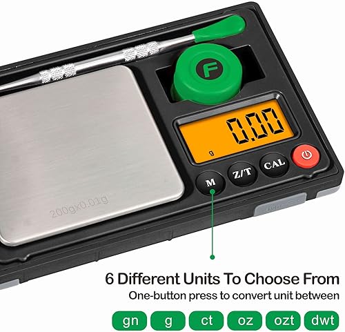 Miniatura 4 de Fuzion Báscula de bolsillo, recargable de 7.05 oz/0.00 oz, conversión de 6 unidades, mini escala de gramos y onzas, báscula de joyería, báscula
