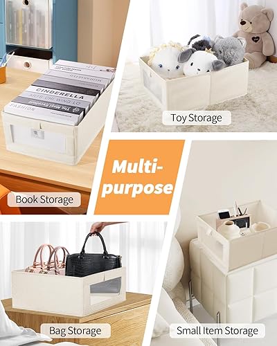 Miniatura 7 de WINSTECK Paquete de 4 organizadores de armario de lino y contenedores de almacenamiento, contenedores de almacenamiento con ventana transparente,