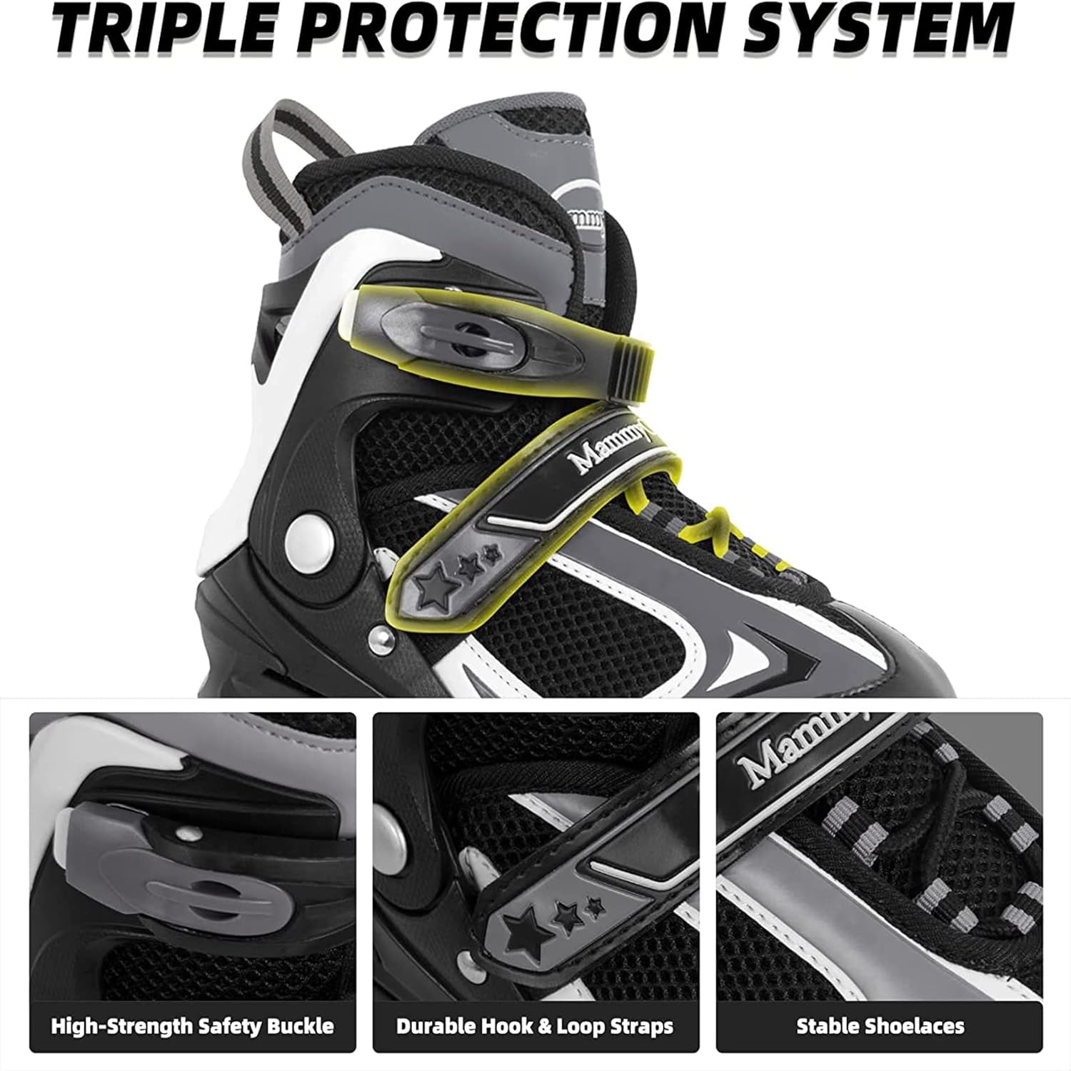 mammygol adjustable inline skates for kids boys girls youth beginner with light up wheels ages 4-16 black large - youth (5-8us)