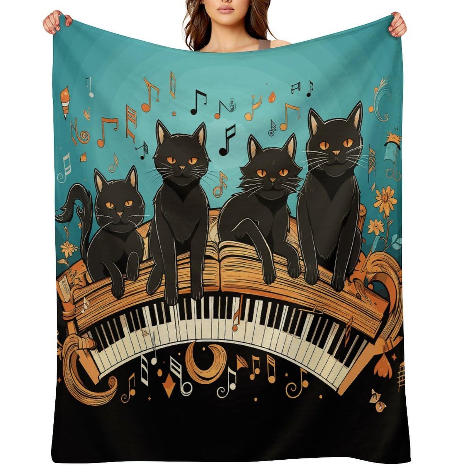 Fekiloot Style Four Black Cats Lying Throw Blankets Camping Blanket30 X40
