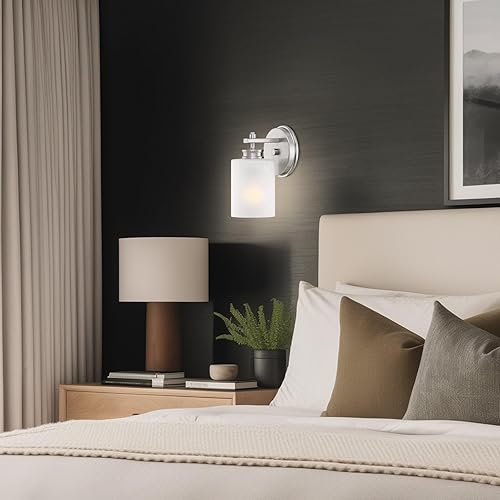 Miniatura 7 de Kira Home Phoebe - Lámpara de pared moderna de 8 pulgadas + pantalla de vidrio esmerilado, acabado de níquel cepillado