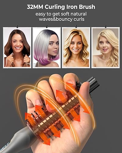 Miniatura 2 de Cepillo térmico, cepillo redondo calentado de 1.25 pulgadas, rizador calentado, cepillo voluminizador, peine iónico de cerámica chapada en oro,