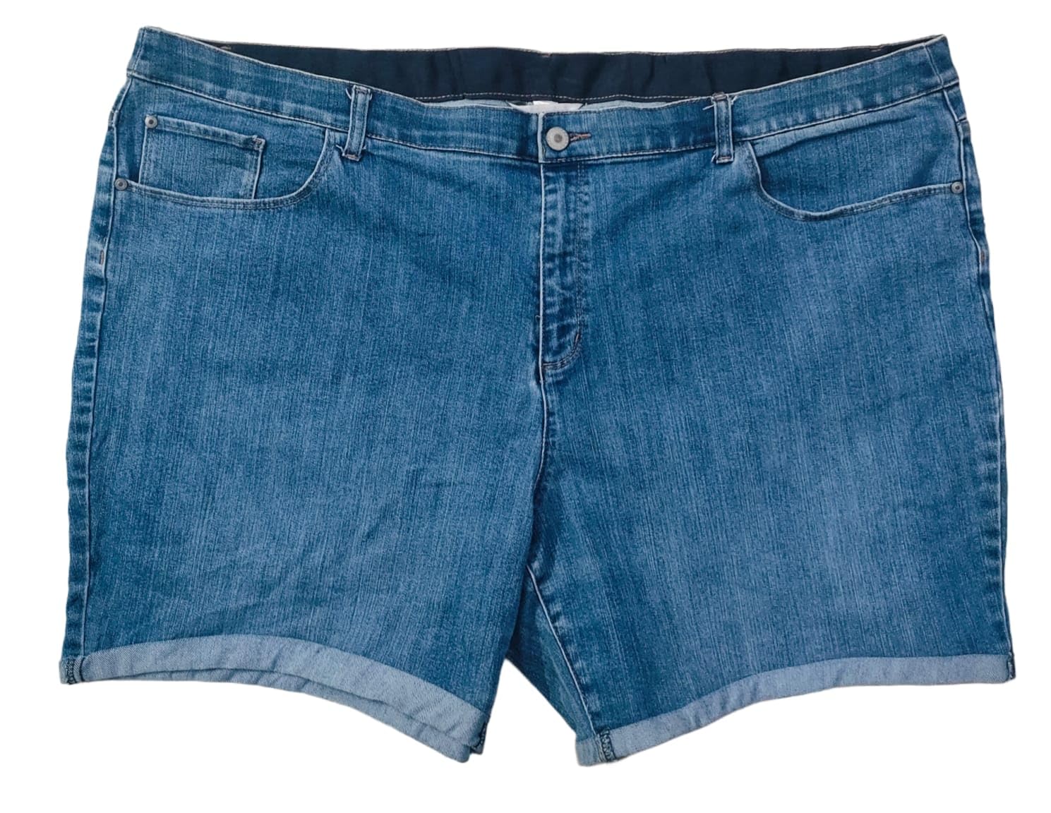 happening Plus Size Women Regular Fit Stretch Denim Shorts with Folded Bottom - Length 19.5 inch - MID Rise -Faded Mid Blue Color- Waist Size (10XL) 52 to (11XL) 54 inch-picture-32