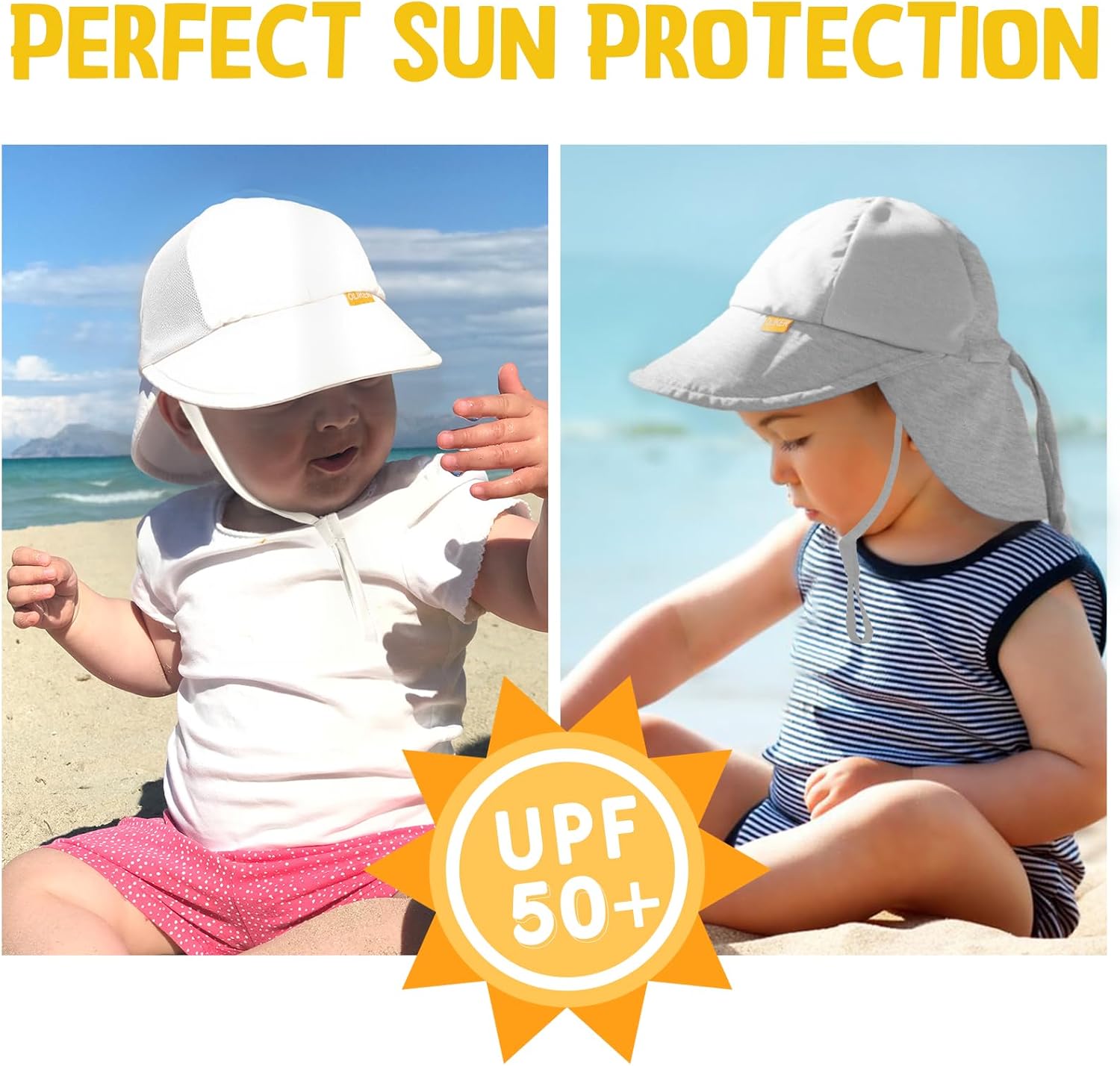 Baby Sun Hat with Breathable Mesh, Neck Flap Infant Unisex Boys Girls Toddler UPF 50+ Summer Beach Swim Adjustable - Image 2