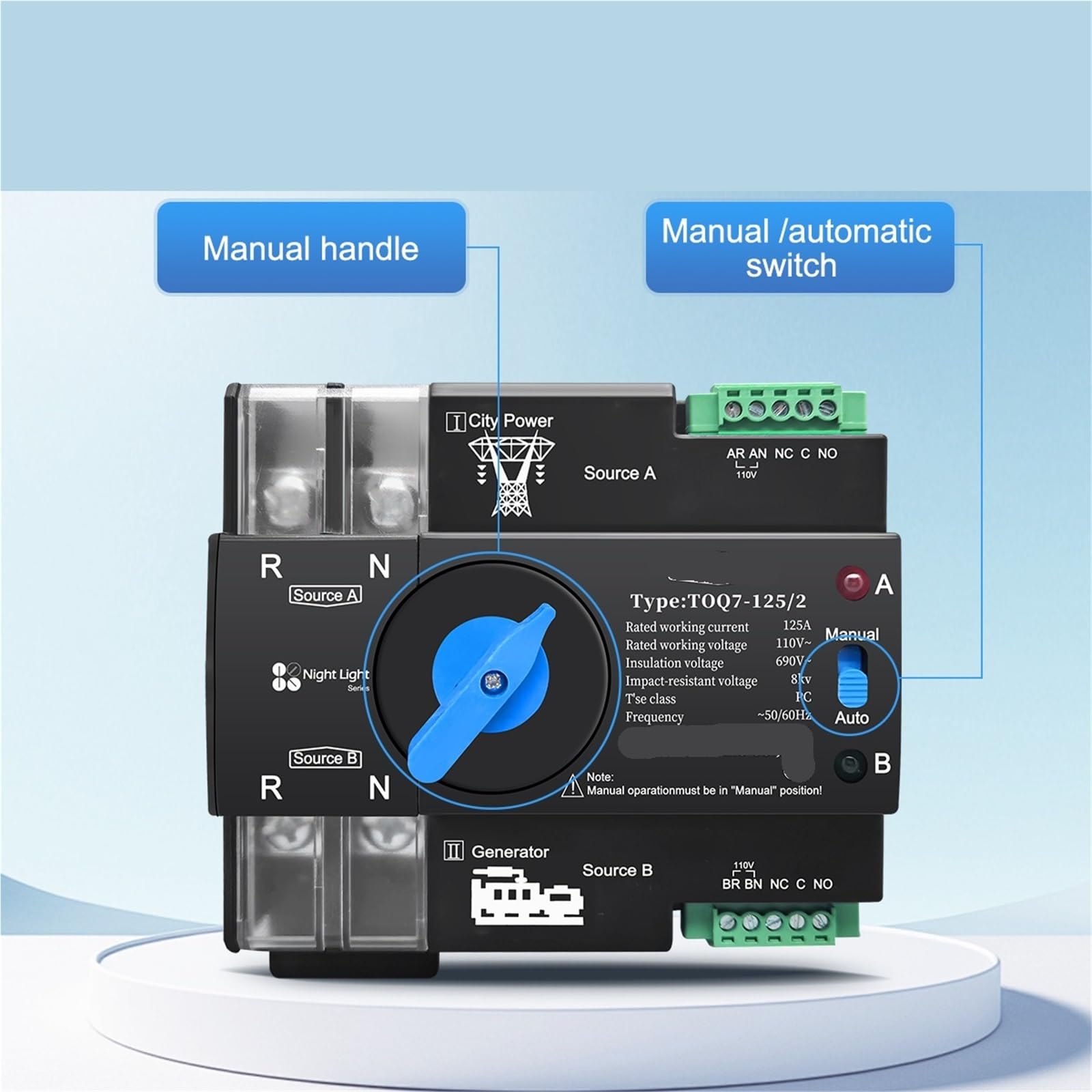 Interruttore selettore elettrico automatico a doppia alimentazione 110V 120V senza interruzioni 2P 63A 100A 125A 1 pz(100A)