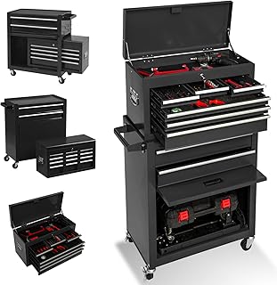 8 Drawers High Capacity Tool Box on Wheels, Rolling Tool Box with Wheels, Tool Chest on Wheels, Portable Tool Chest on Wheels, Toolbox with Wheels, (Black)