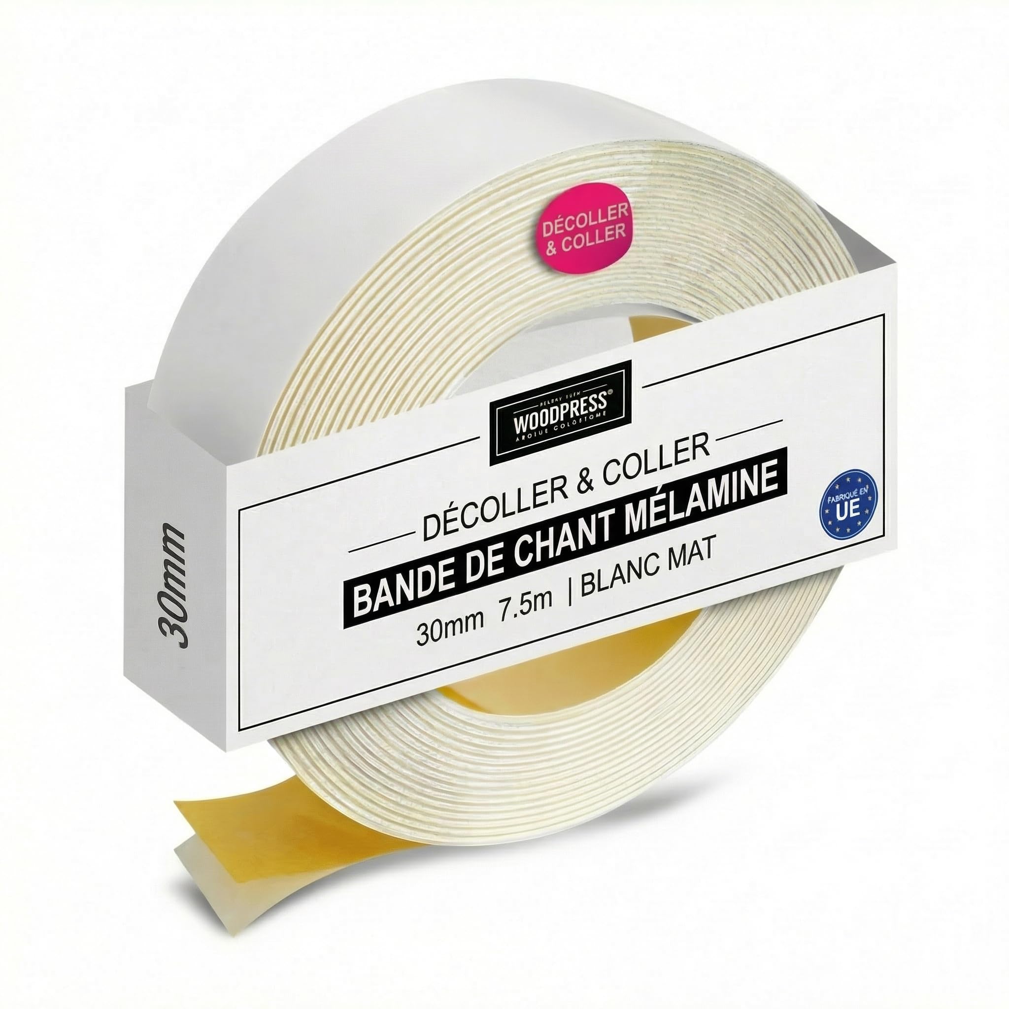 Bande de chant autocollante pour réparer un meuble facilement sans fer à repasser blanc mat 30mm