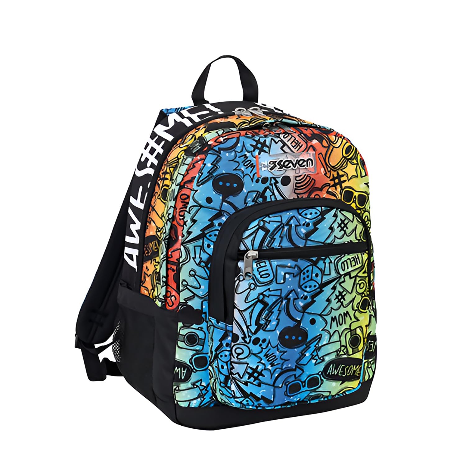 SEVEN Fluo Stamp Freethink School Backpack – Elementary School – Girls, blue, Taglia unica, Fluo Stamp Freethink School Backpack