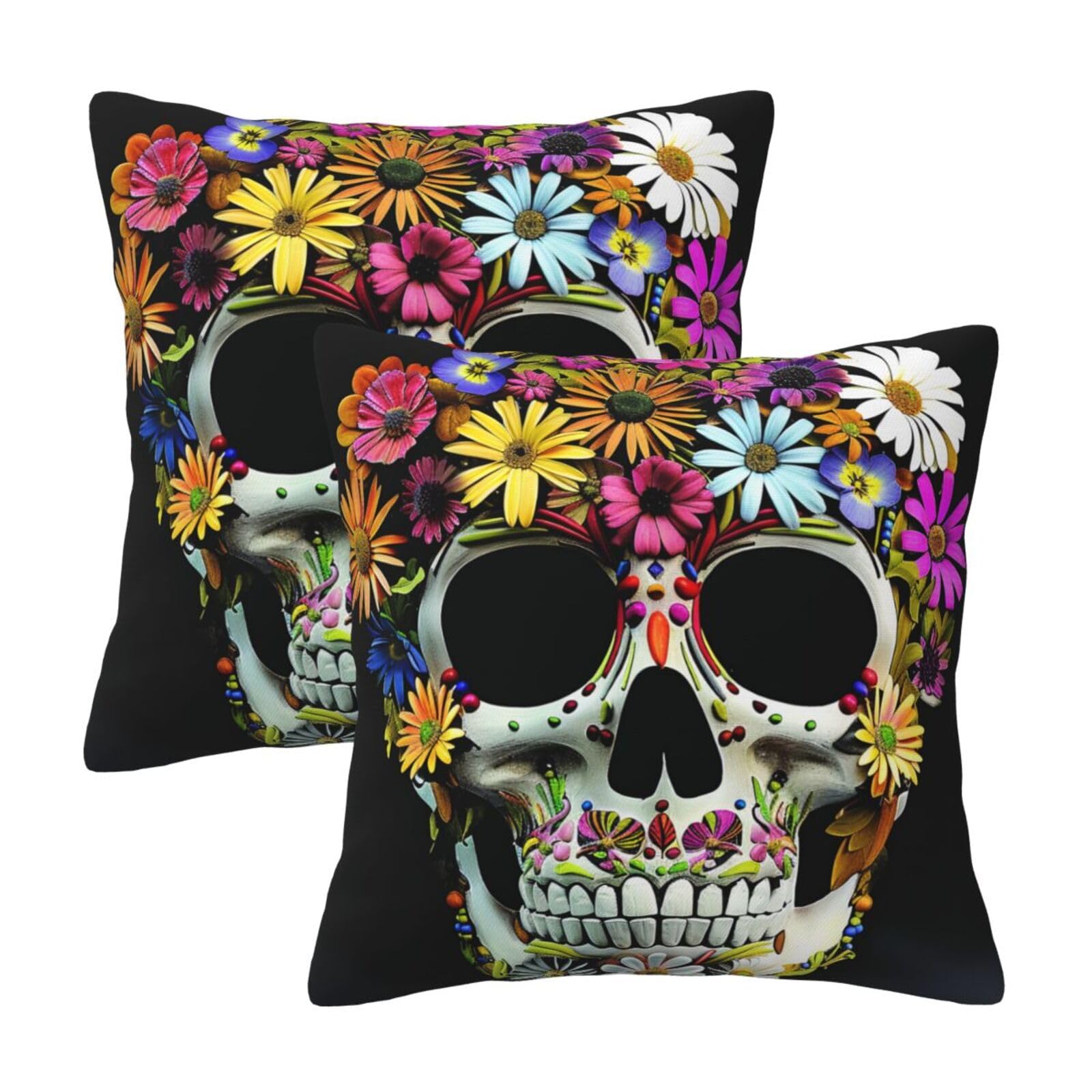 kkvhhyuo Skull Print Print Pillow Covers Set of 2, Square Decorative Cushion Covers with Hidden Zipper, Throw Pillow Cases for Living Room Sofa Bed Chair, 45x45 cm