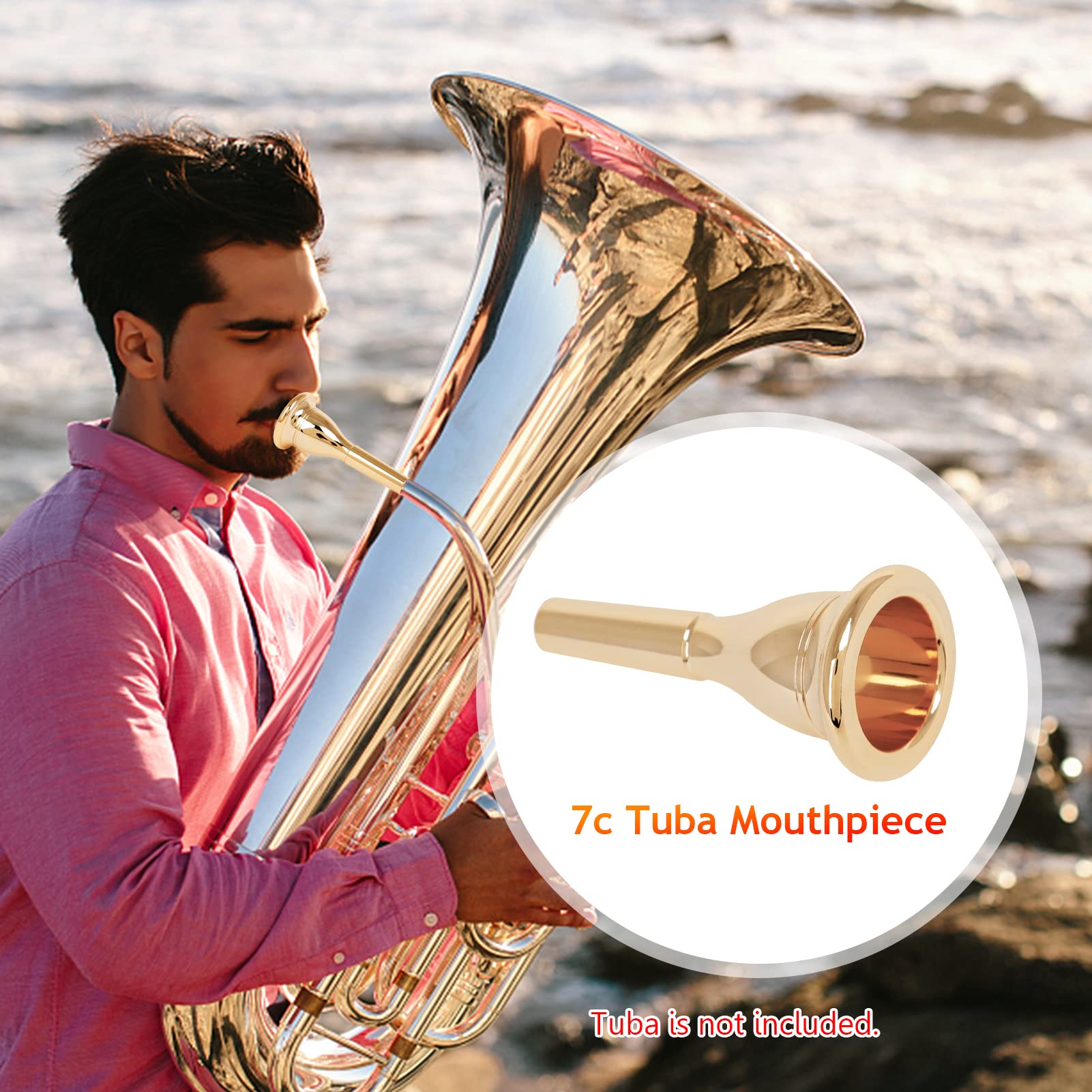 Piela de Latón Plateada, Tamaño 7 Diámetro de Retorno de 13, 3 Mm Accesorios de Instrumentos de Viento Reemplazo de Tuba (GOLD)
