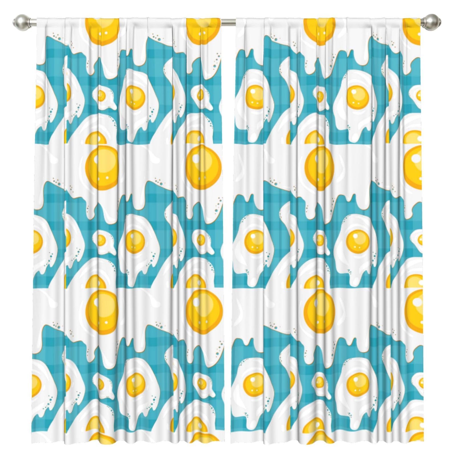 InOmak Fried Egg Food, 2 Panels Window Curtains 52 x 84 Inch Blackout Curtains for Living Room Bedroom