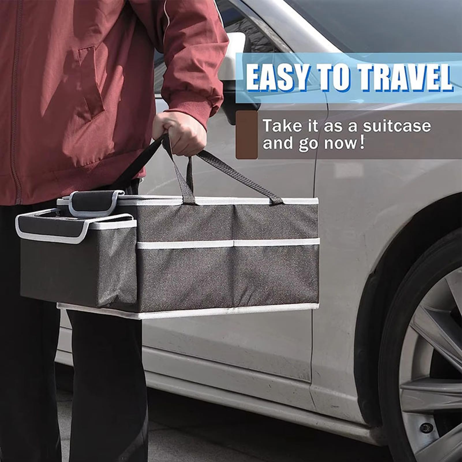 Organizer per seggiolino auto con scomparti multipli e portabicchieri, borsa da viaggio pieghevole, perfetta per viaggi su strada, campeggio, gestione del carico, veicolo