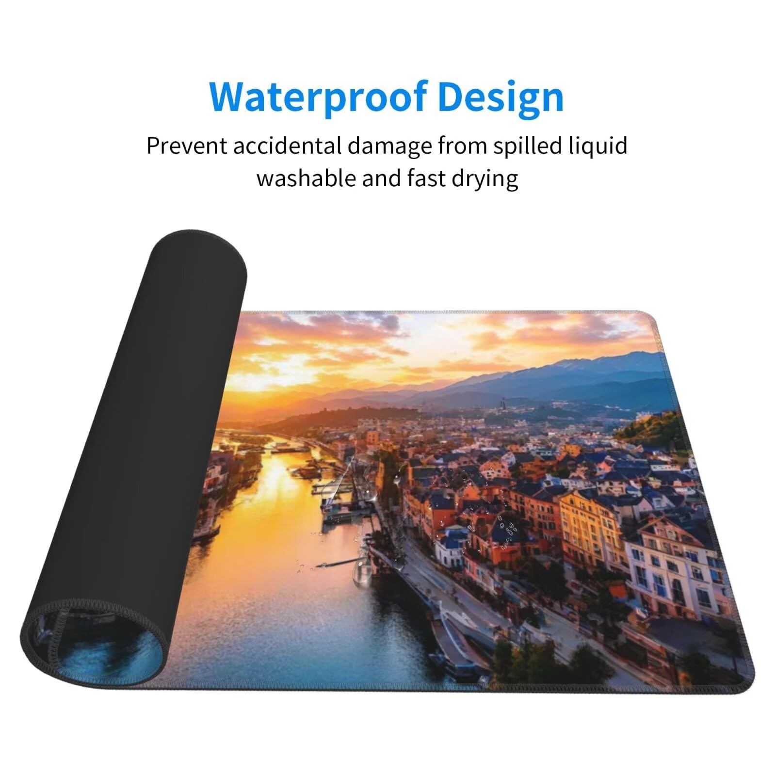 Gamingowa podkładka pod mysz XXL 1200 x 600 mm, podkładka pod mysz z wybrzeżem, małe miasto, duża, 120 x 60 cm, rozszerzona podkładka na biurko, akcesoria gamingowe z przyszytymi krawędziami,
