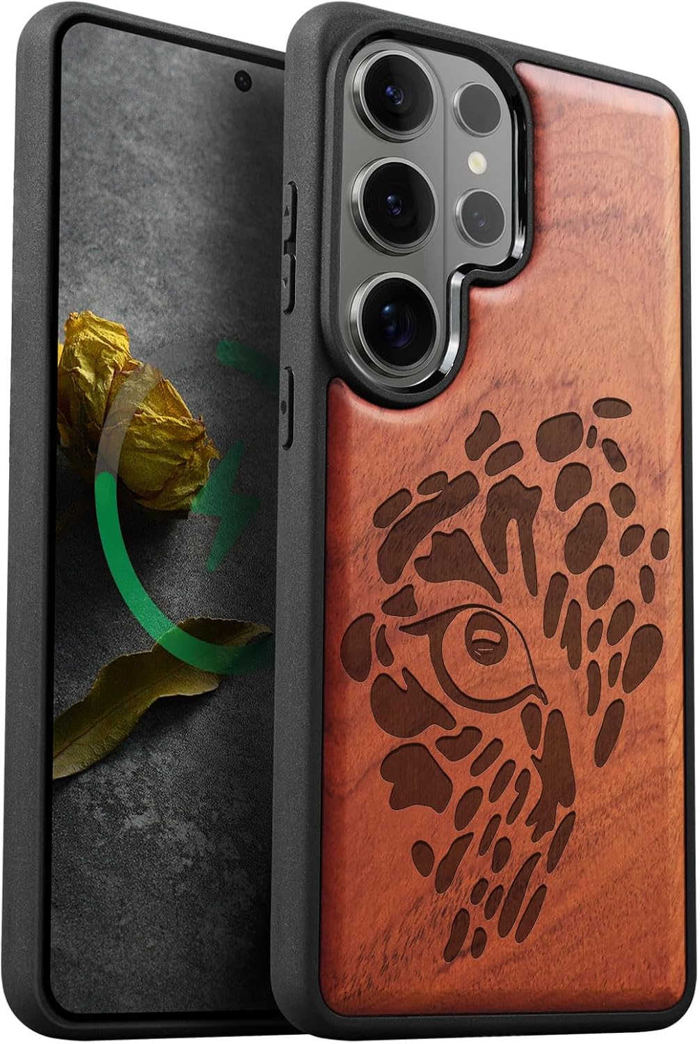 Carveit Magnetic Wooden Case for Samsung Galaxy S26 Ultra Case 2026, TPU Shockproof Cover & Wood Artisan Engraved, Compatible with MagSafe Wireless Chargers (The Eye of Untamed Strength) Rosy