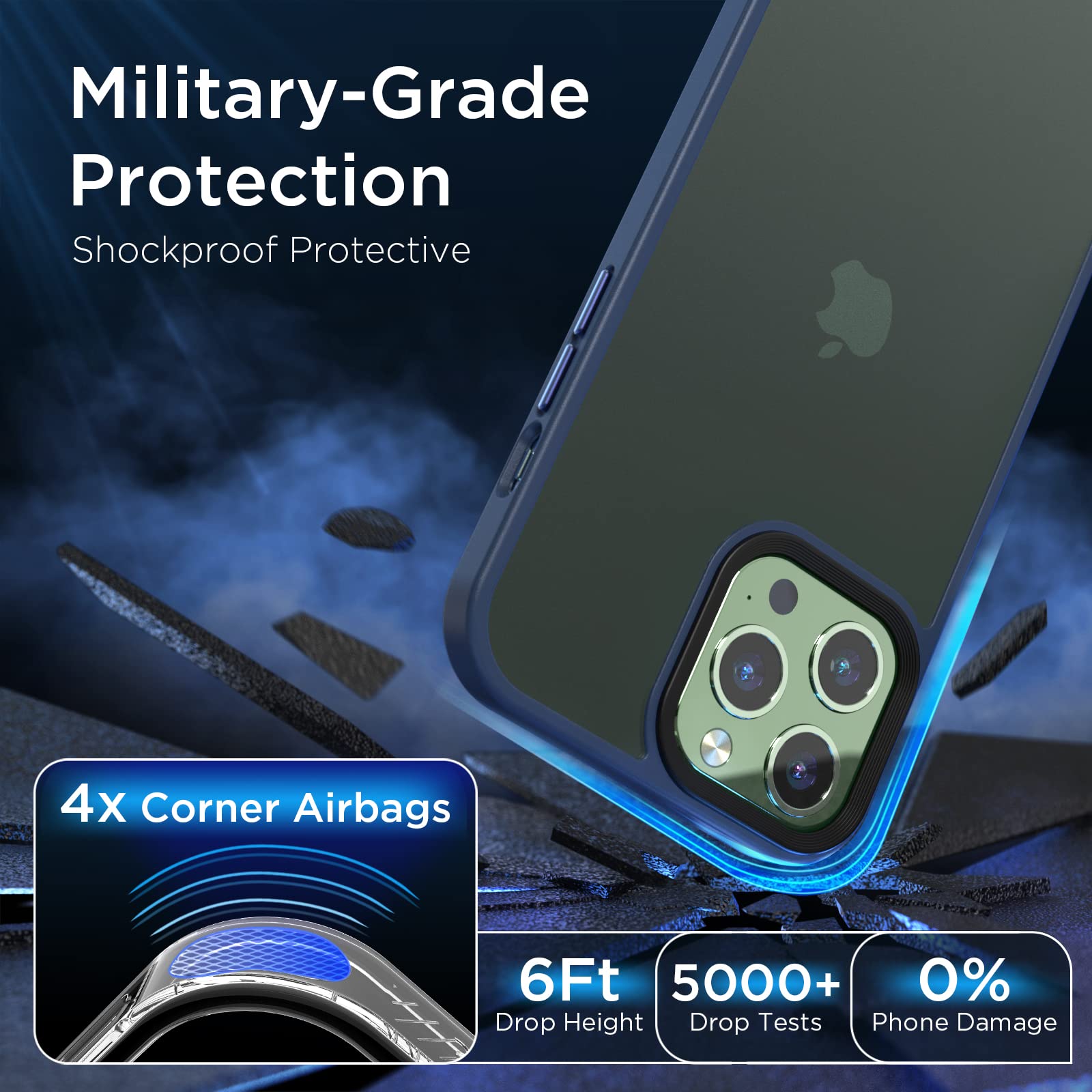 SUCGLES Translucent Matte Case for iPhone 13 Pro Max Case, [Sleek Premium Touch] [Military Grade Protection] Shockproof Slim Fit Bumper Thin Phone Cover for Apple 13pro Max 6.7 in (Matte Blue)