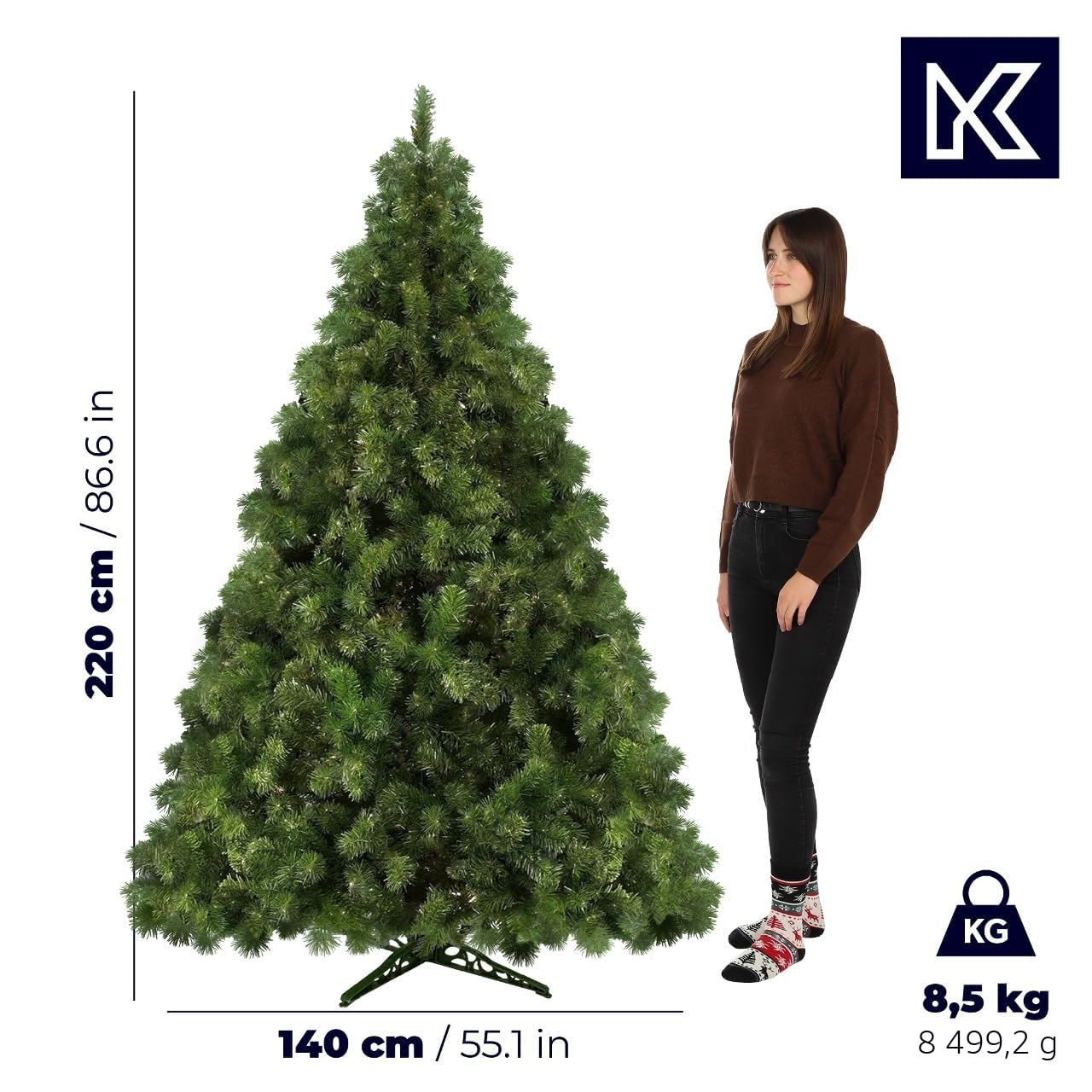 KADAX Sapin de Noël 220 - Sapin artificiel en PVC - Avec béquille - Arbre de décoration - 435 branches (elf de Noël 220 cm)