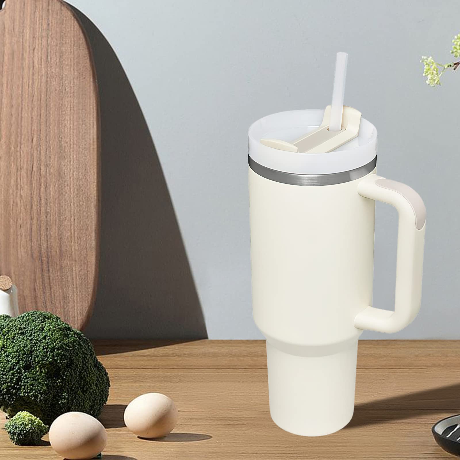 Termo Con Pajita Vaso Stanley Con Asa Y Pajita, Taza De Café De Viaje 100% A Prueba De Fugas, Vaso De Acero Inoxidable Aislado Para Bebidas Frías Y Calientes, Apto Para Lavavajillas