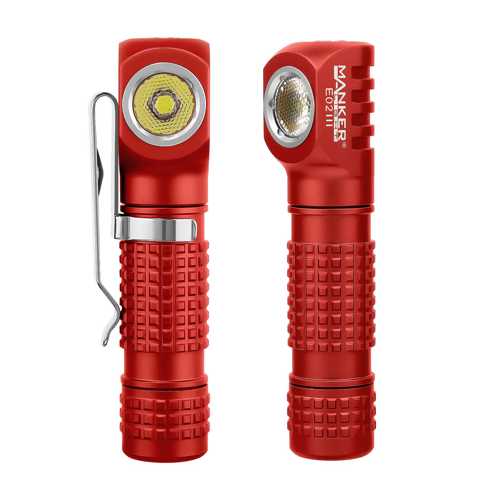 Manker E02 III Everyday-Carry Flashlight, USB-C Rechargeable 10440 / AAA Flashlight, Pocket EDC Flashlight with Magnetic Tail, Reversible Clip (560 Lumens 6500K Cool White, Red)